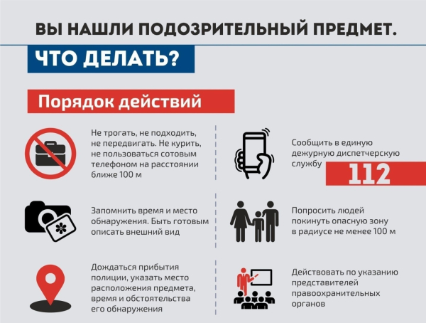 при обнаружении подозрительных предметов
